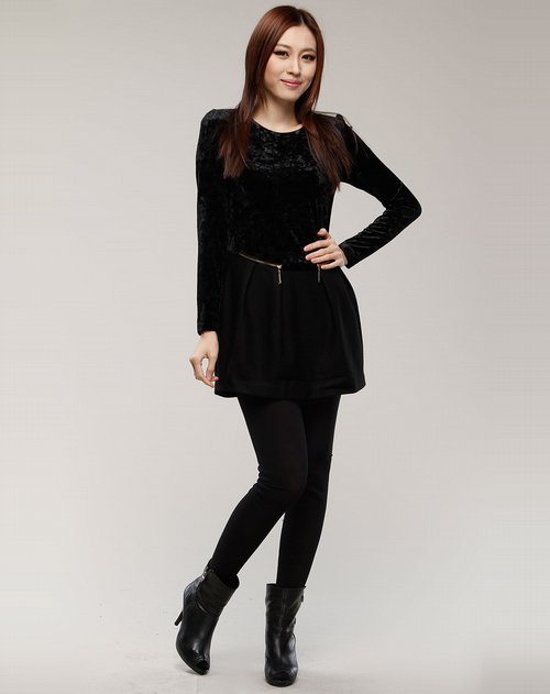 菲勋菲斯fashion fish黑色长袖连衣裙