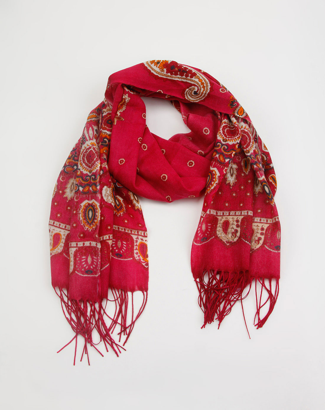 tsk女款玫红色印花围巾