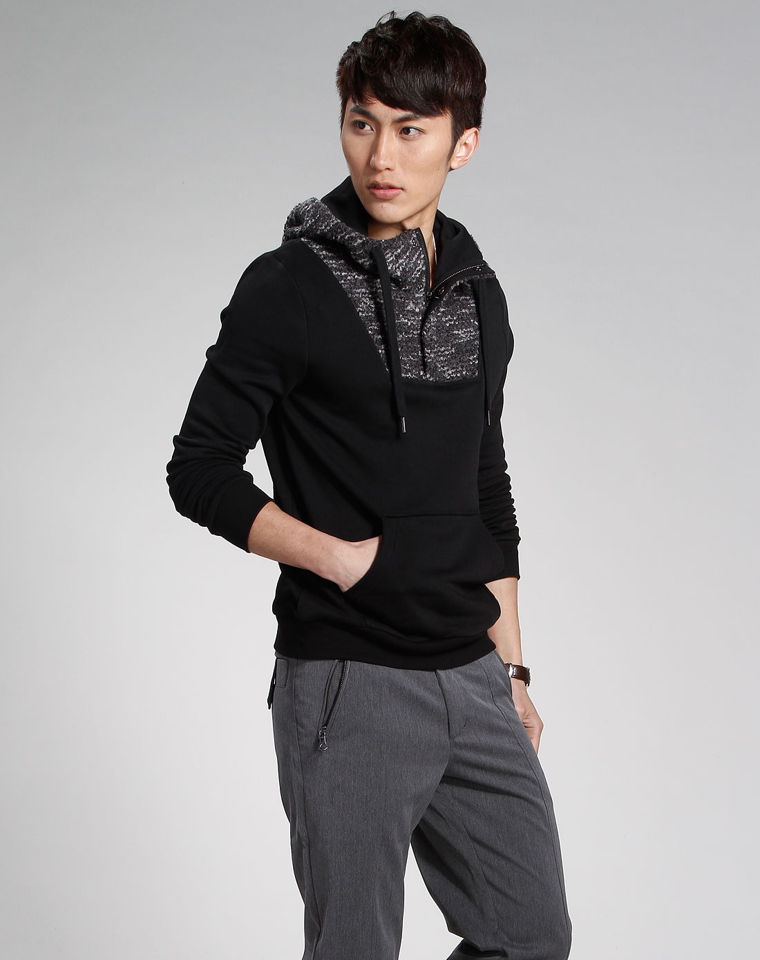 纯真传说bambini黑/灰色连帽时尚长袖卫衣