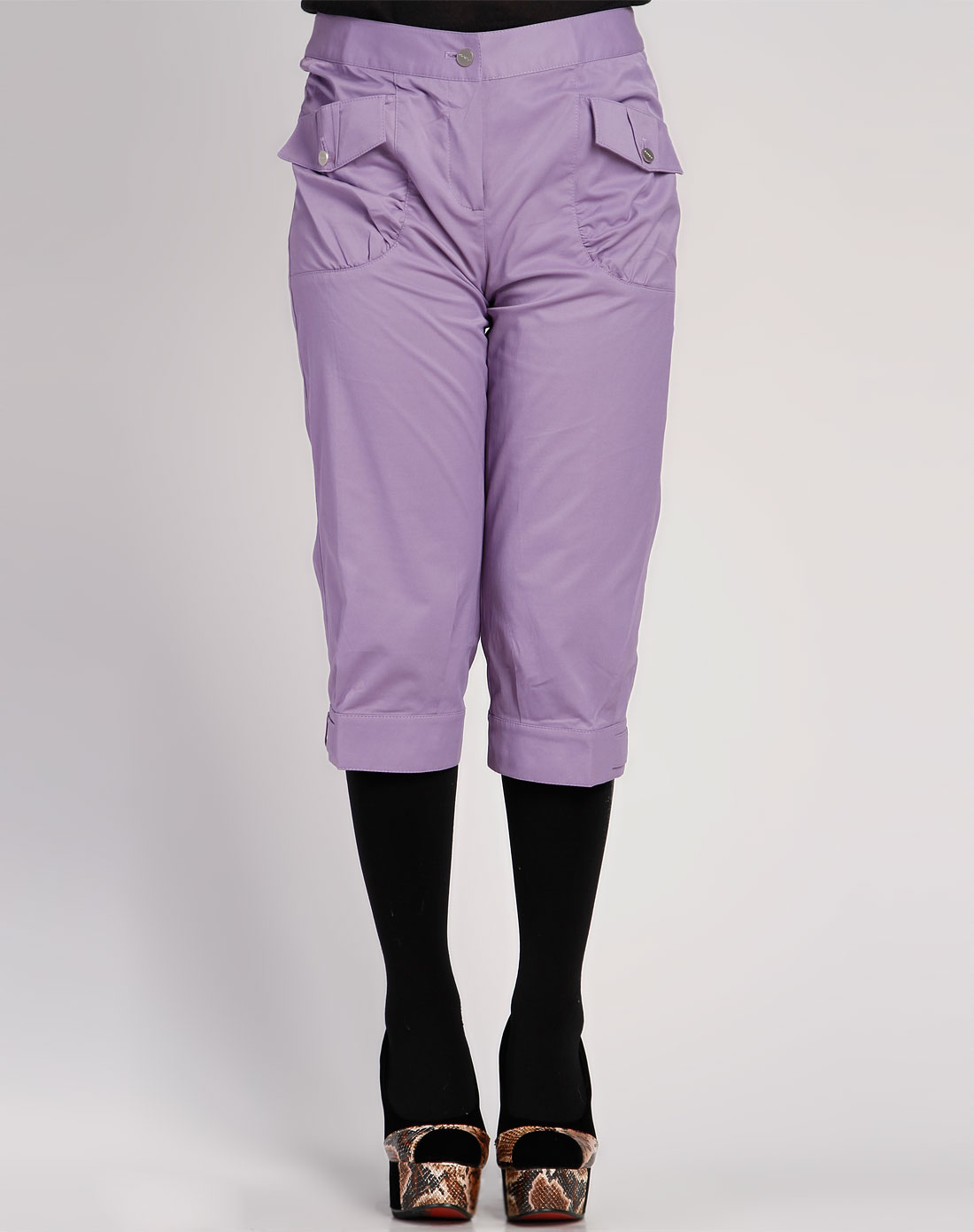 玖姿juzui女款紫色休闲七分裤