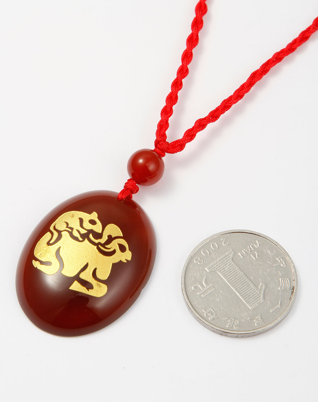 饰品库存专场熙帝 红色吉牛护鼠红玛瑙吊坠项链