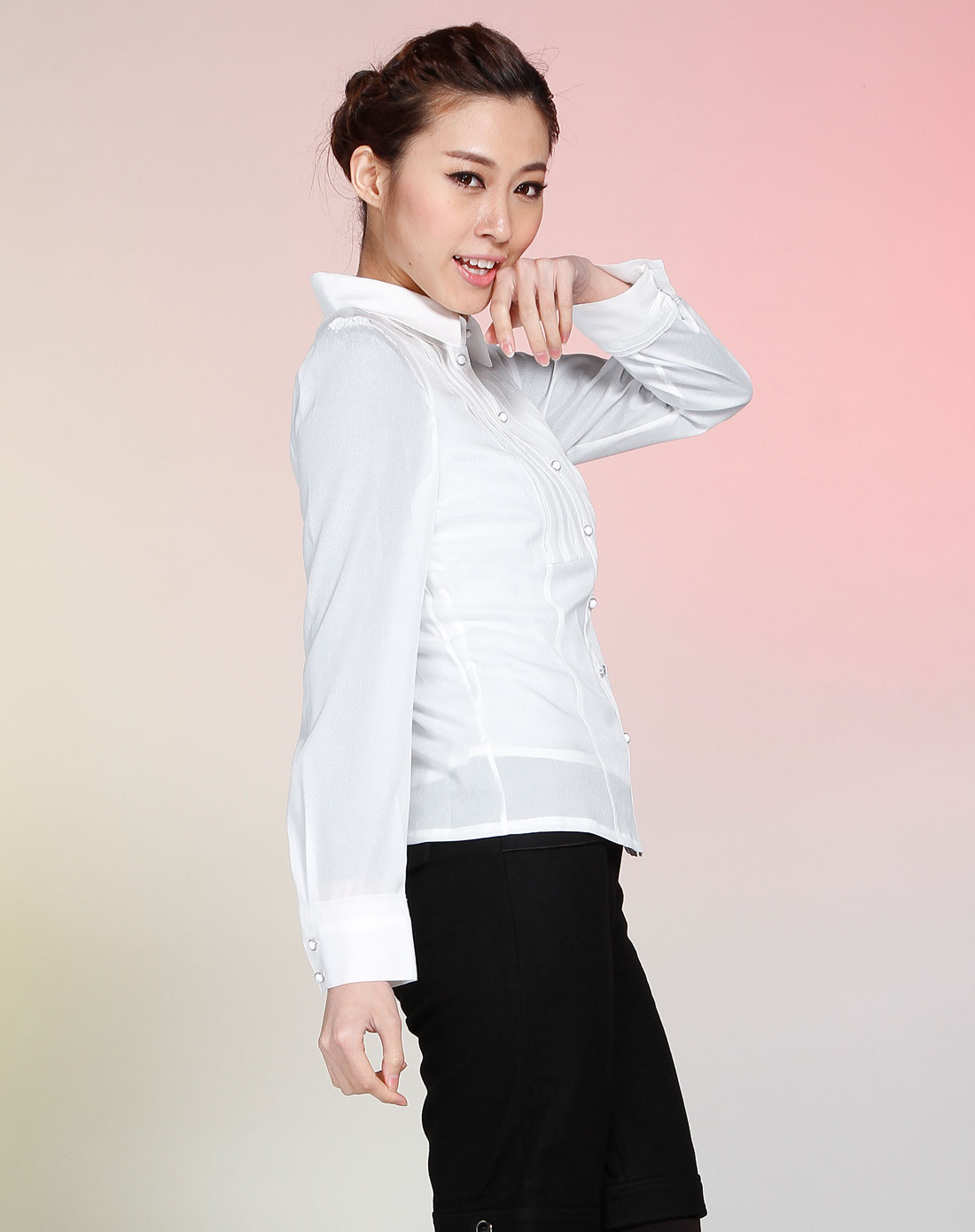 蜜雪儿mysheros女装专场-白色典雅时尚长袖衬衫