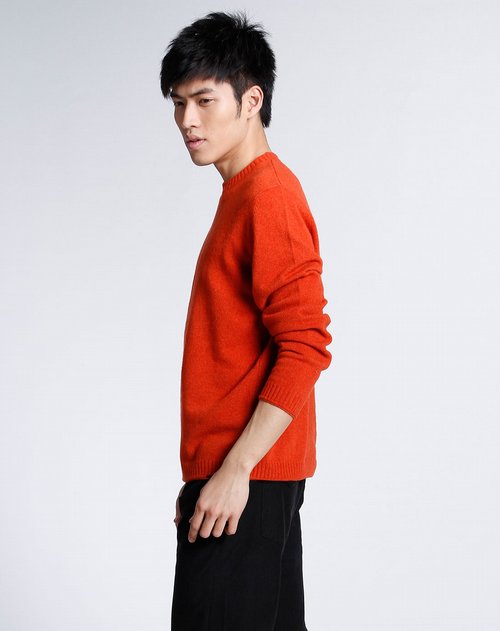 boss男款橘色简约圆领长袖毛衣