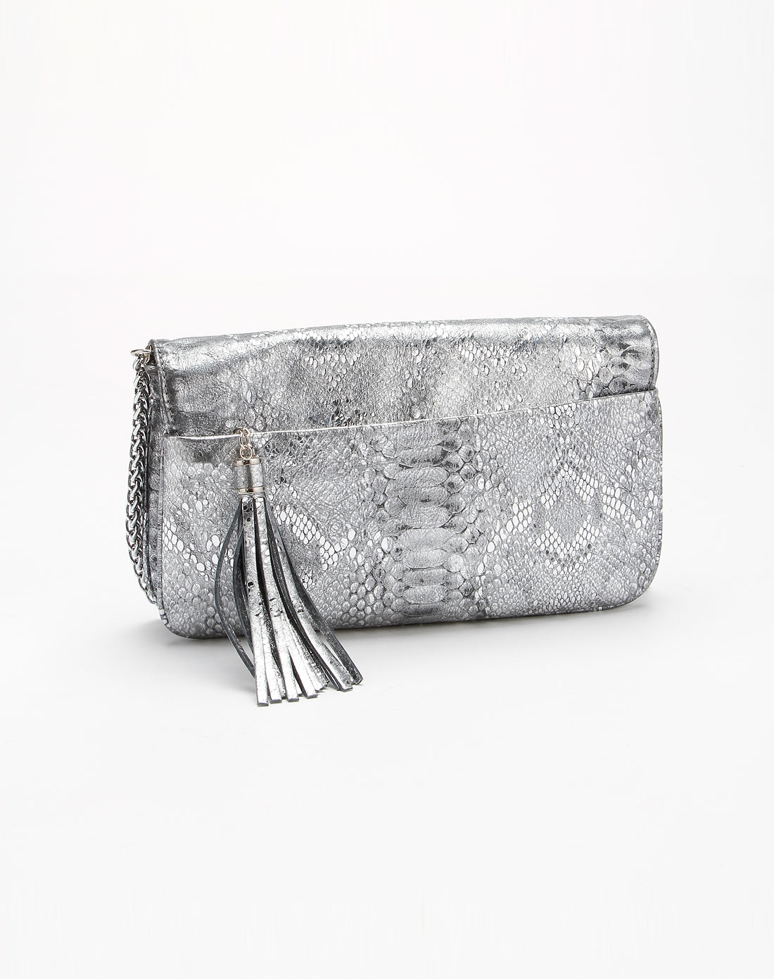 银色亮光蛇纹皮手提袋