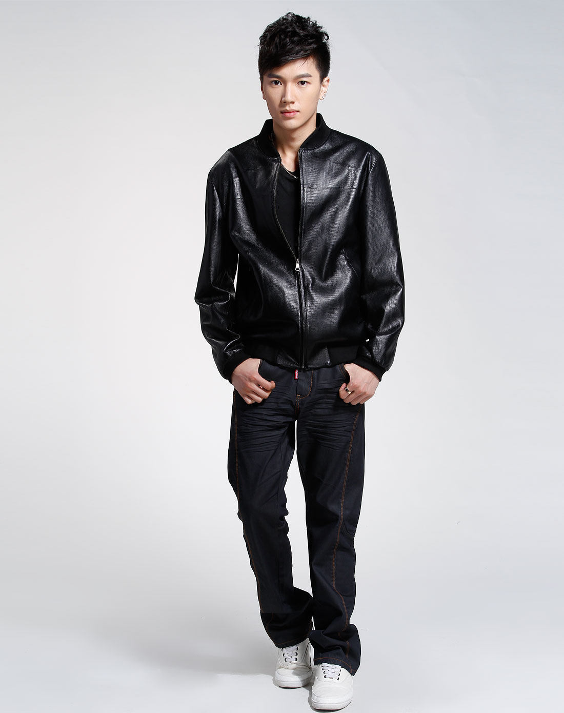 沙琪男士皮草专场男款黑色时尚高雅皮夹克