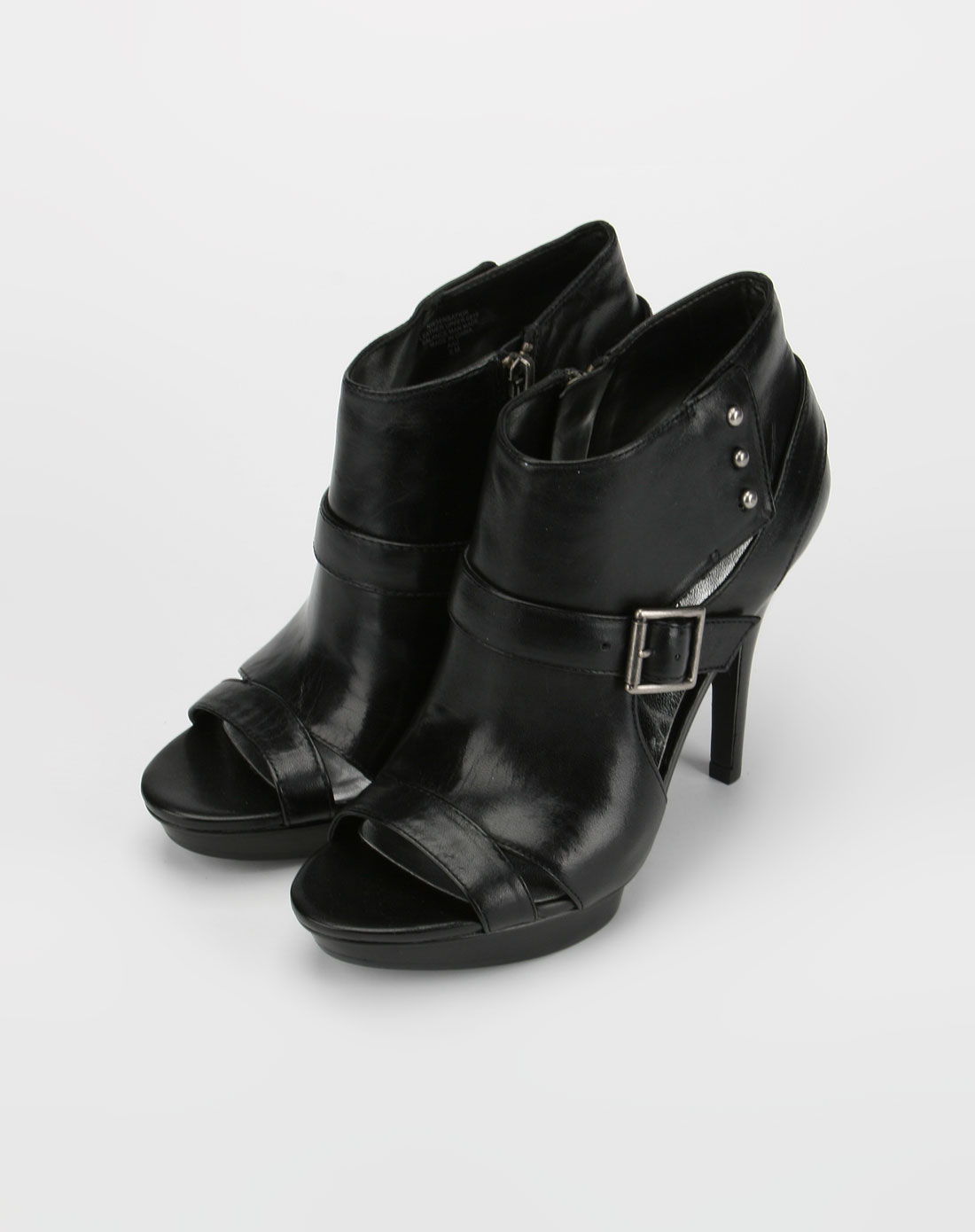 玖熙nine west 黑色钉子扣鱼嘴皮鞋le