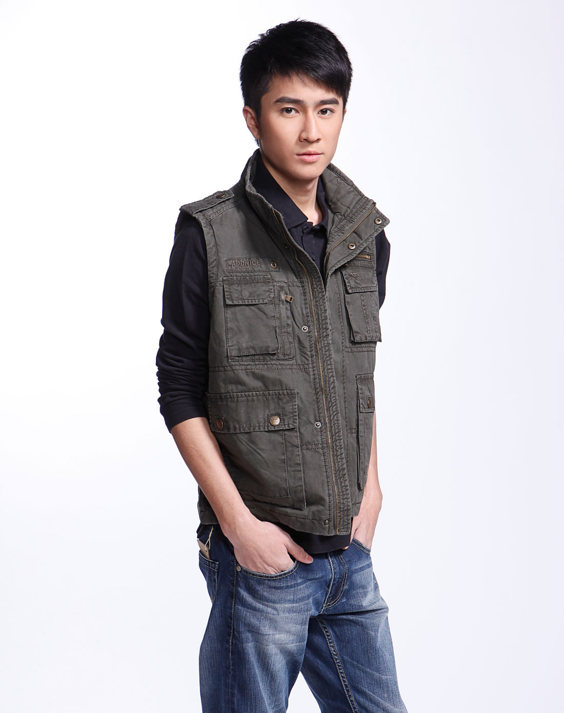 艾迪耐斯addnice男款军绿色马甲_唯品会名牌时尚折扣网