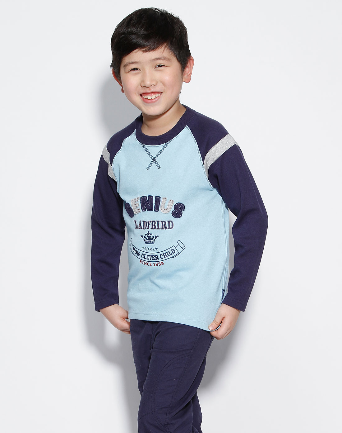 利得宝男童蓝色时尚长袖t恤