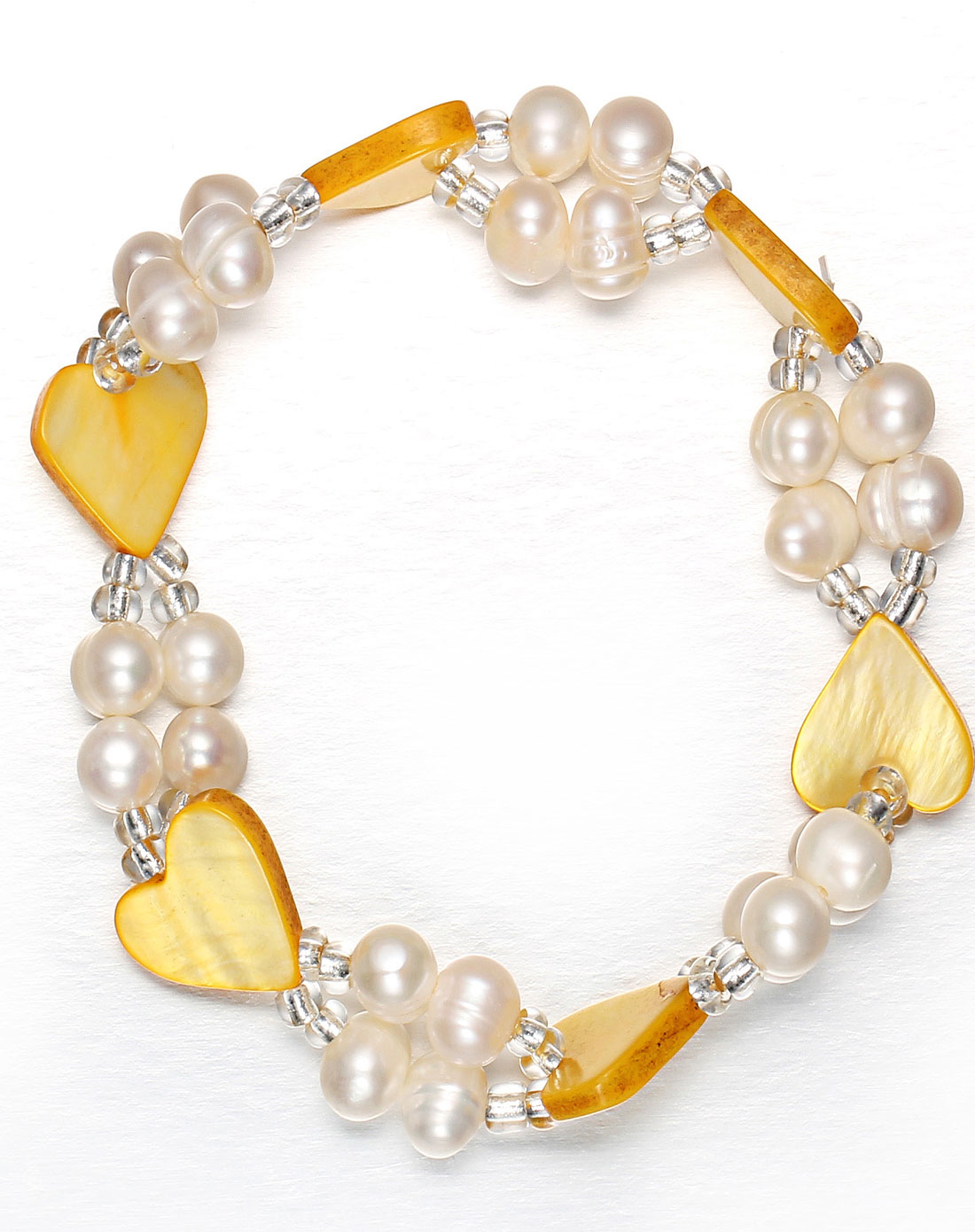 > 天然淡水珍珠 心形贝壳手链-金色里程(精美包装)