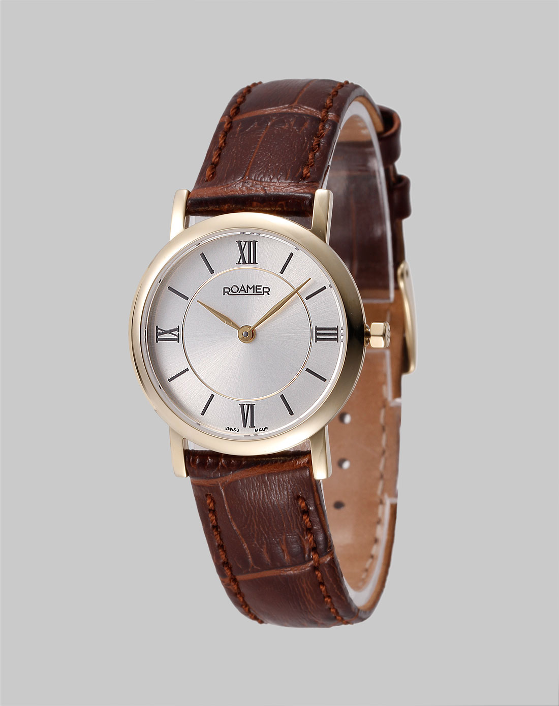 罗马roamer女款白/棕色时尚石英表