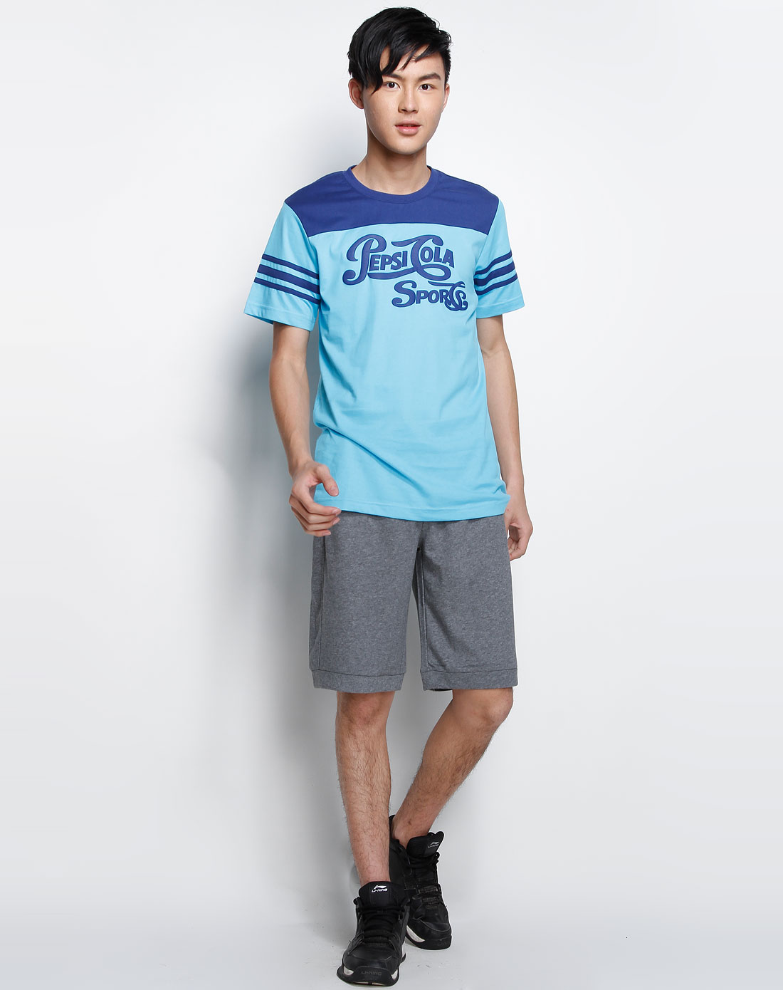 百事pepsi男装专场男款百事冰蓝色休闲短袖t恤