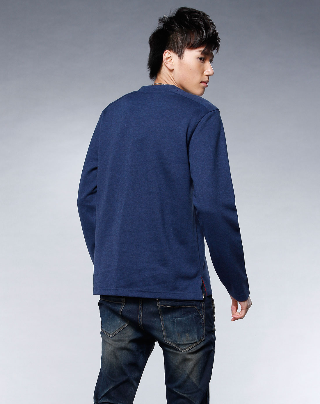 doright藏蓝色v领长袖t恤