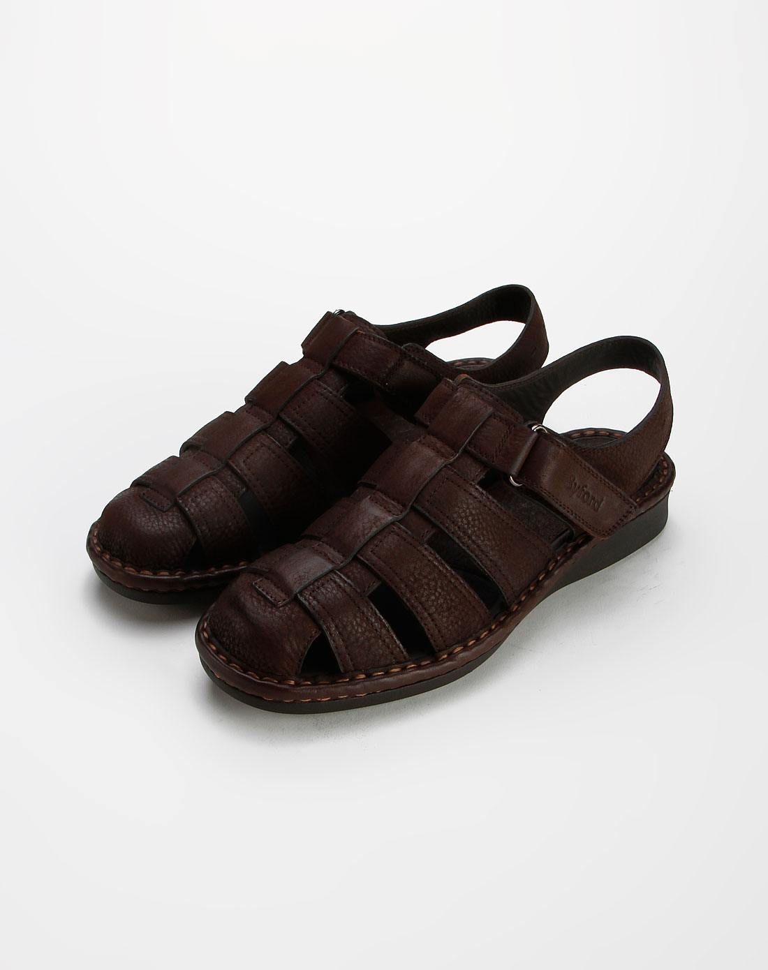 百富byford男鞋男款啡色时尚休闲皮凉鞋