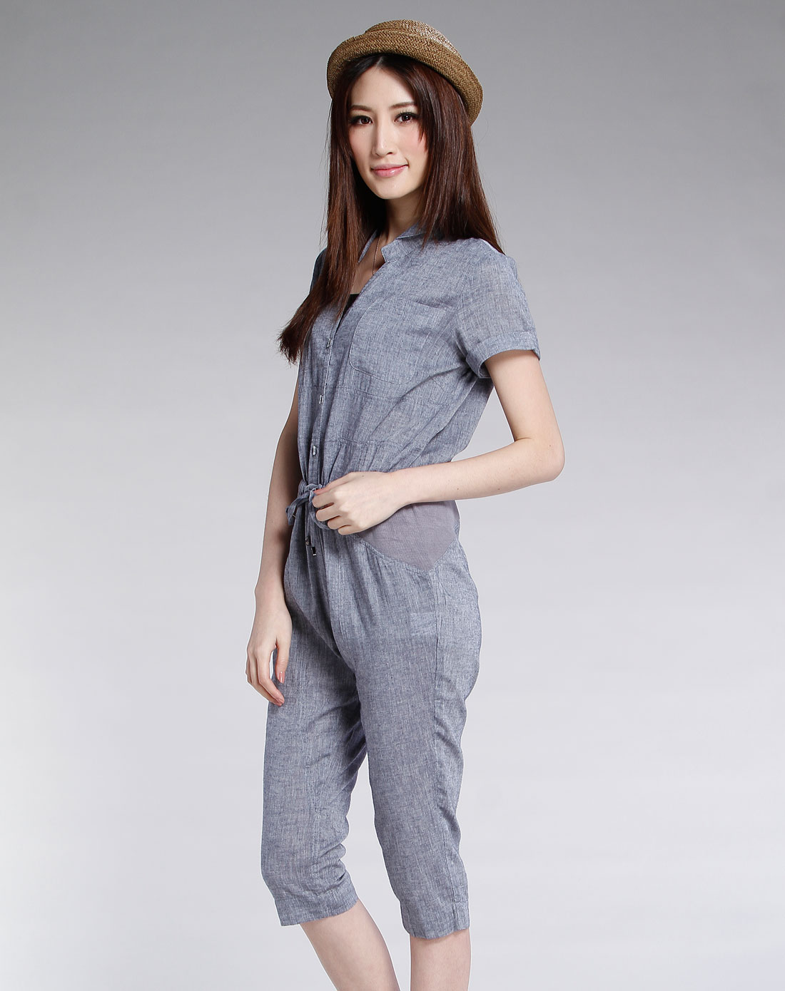 菲勋菲斯fashion fish灰蓝个性短袖连体七分裤