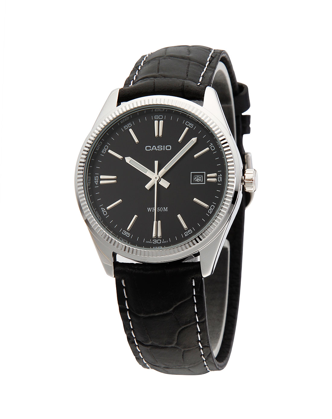 卡西欧casio男款黑色经典简约皮带手表