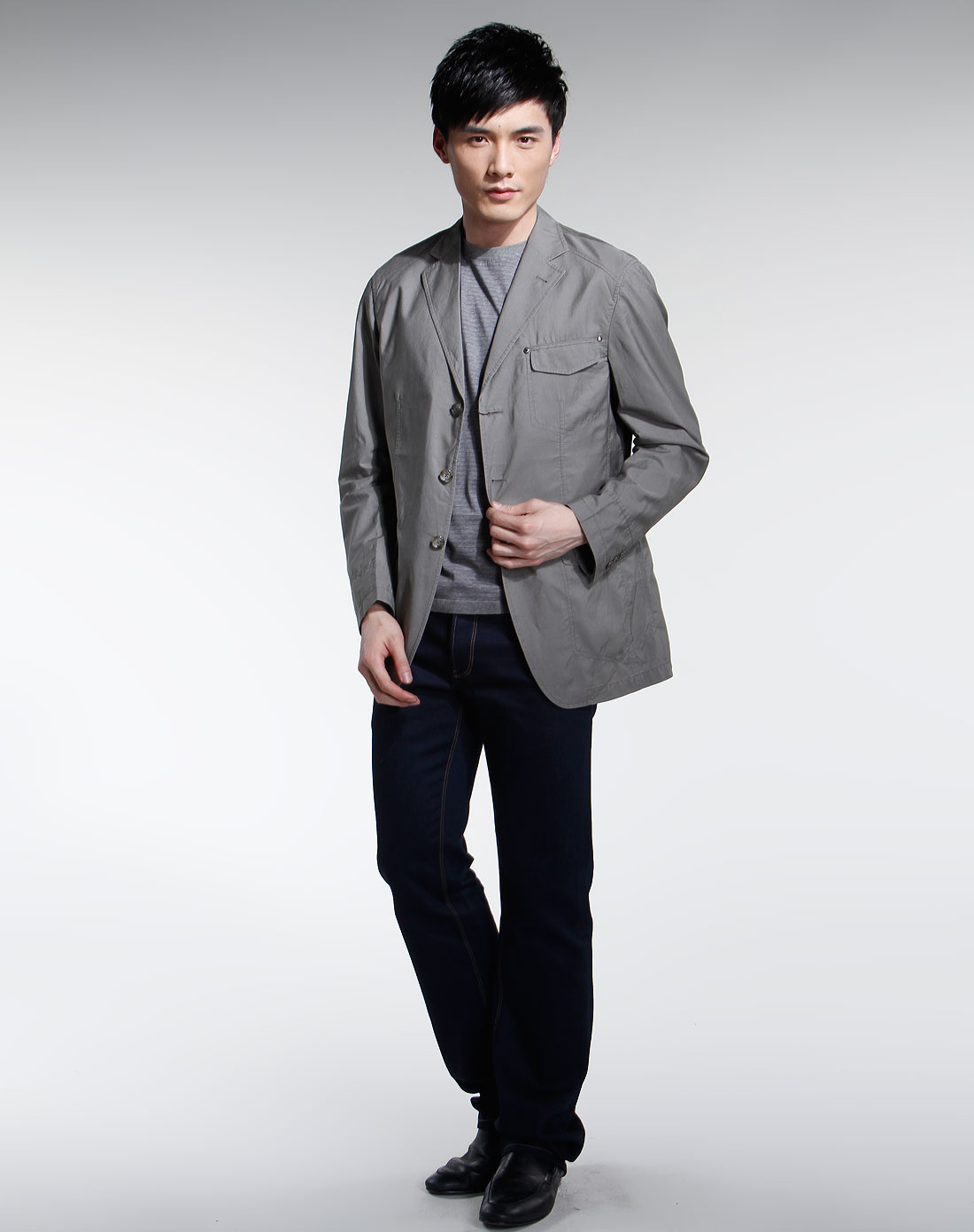 佛伦帝奴fllorinteno男装专场-灰色条纹长袖休闲西装