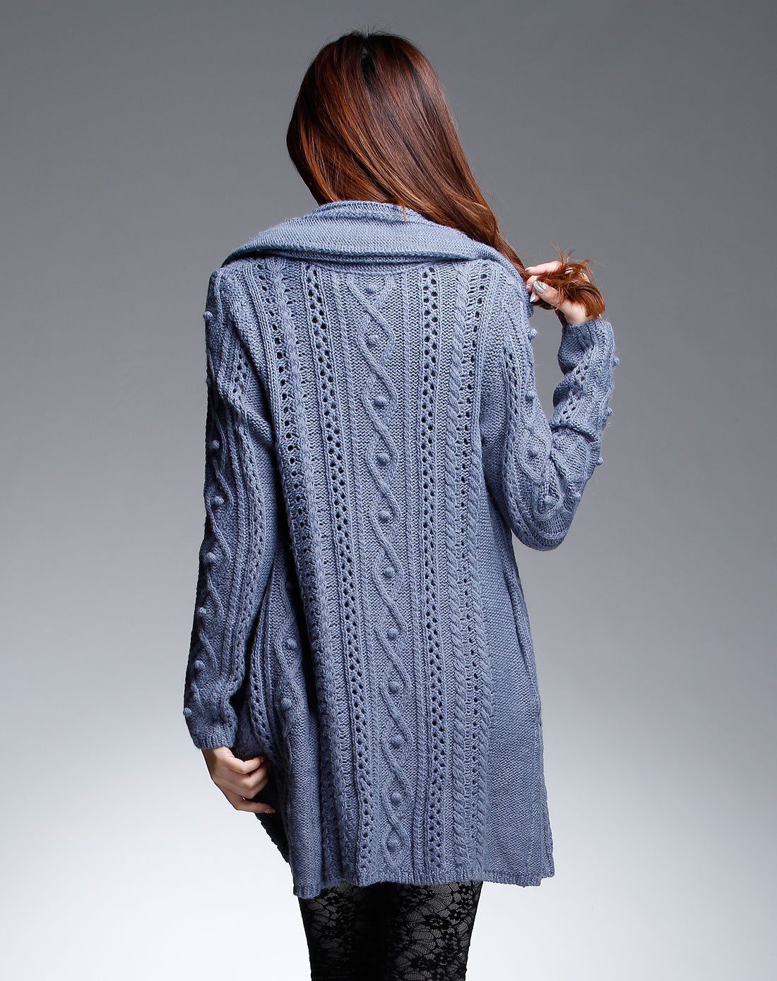 enn女装专场灰蓝色长袖时尚开襟毛衣