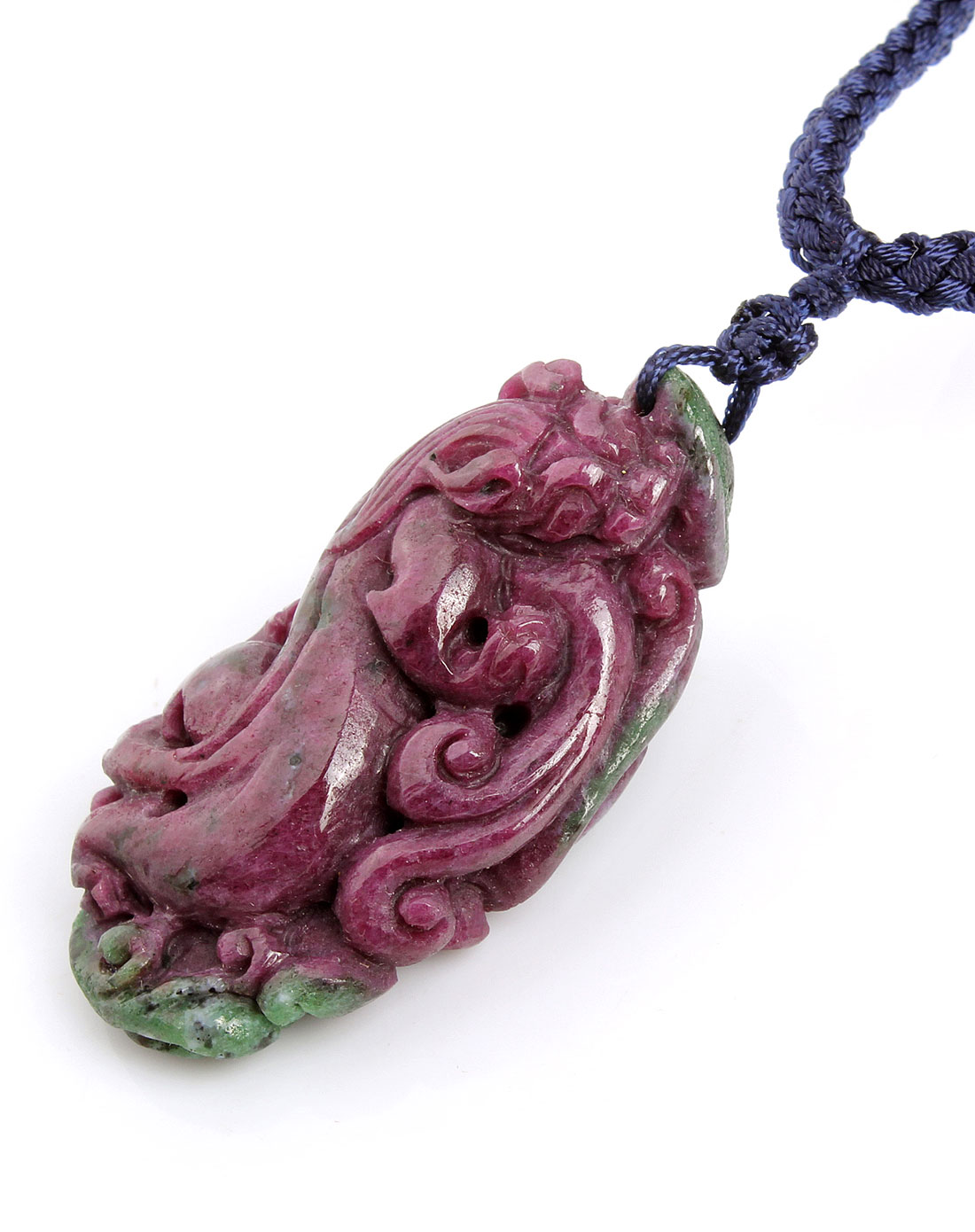 翡翠森林天然红宝石黝帘石如意貔貅吊坠(附鉴定证书)