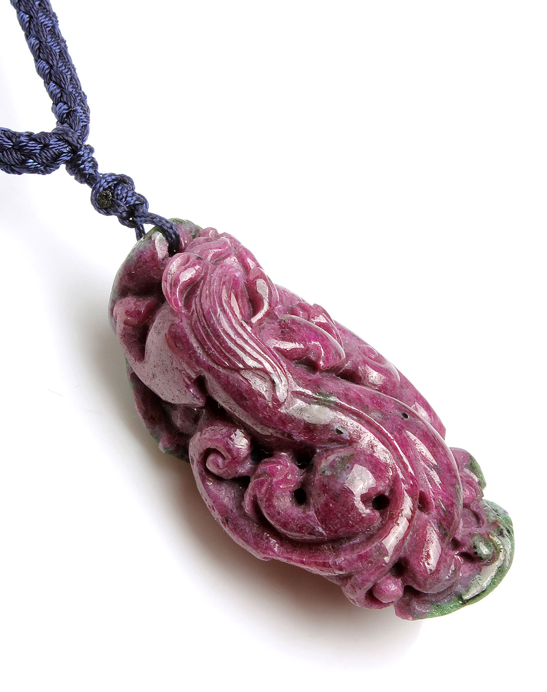 翡翠森林天然红宝石黝帘石如意貔貅吊坠(附鉴定证书)