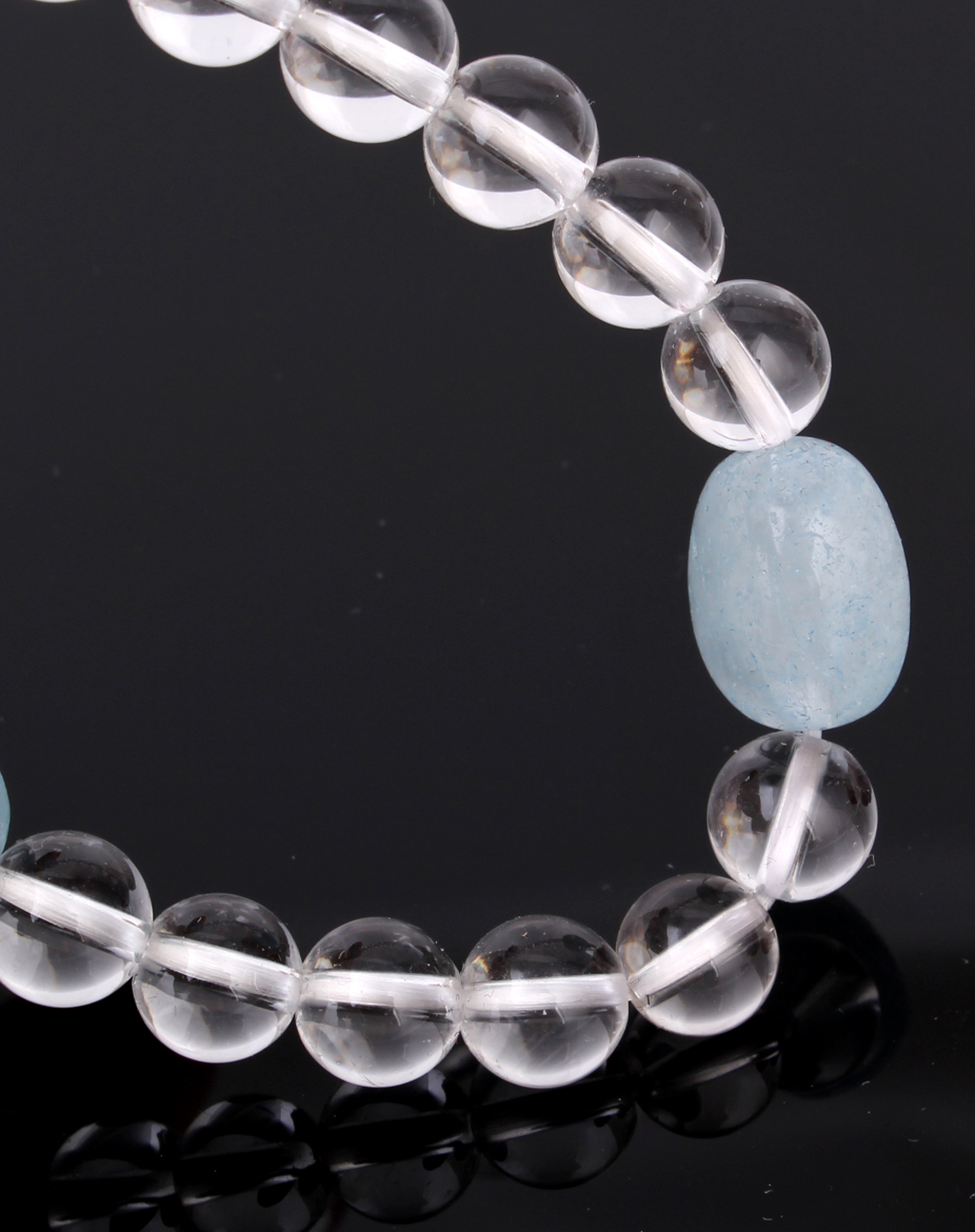 千美物语淡蓝色天然水晶海蓝宝白水晶手链8mm-三月生辰石