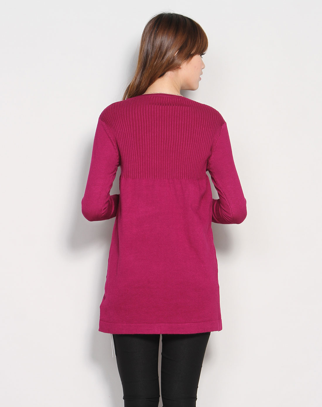 shish女装专场暗玫红色钉珠片时尚长袖长款针织衫