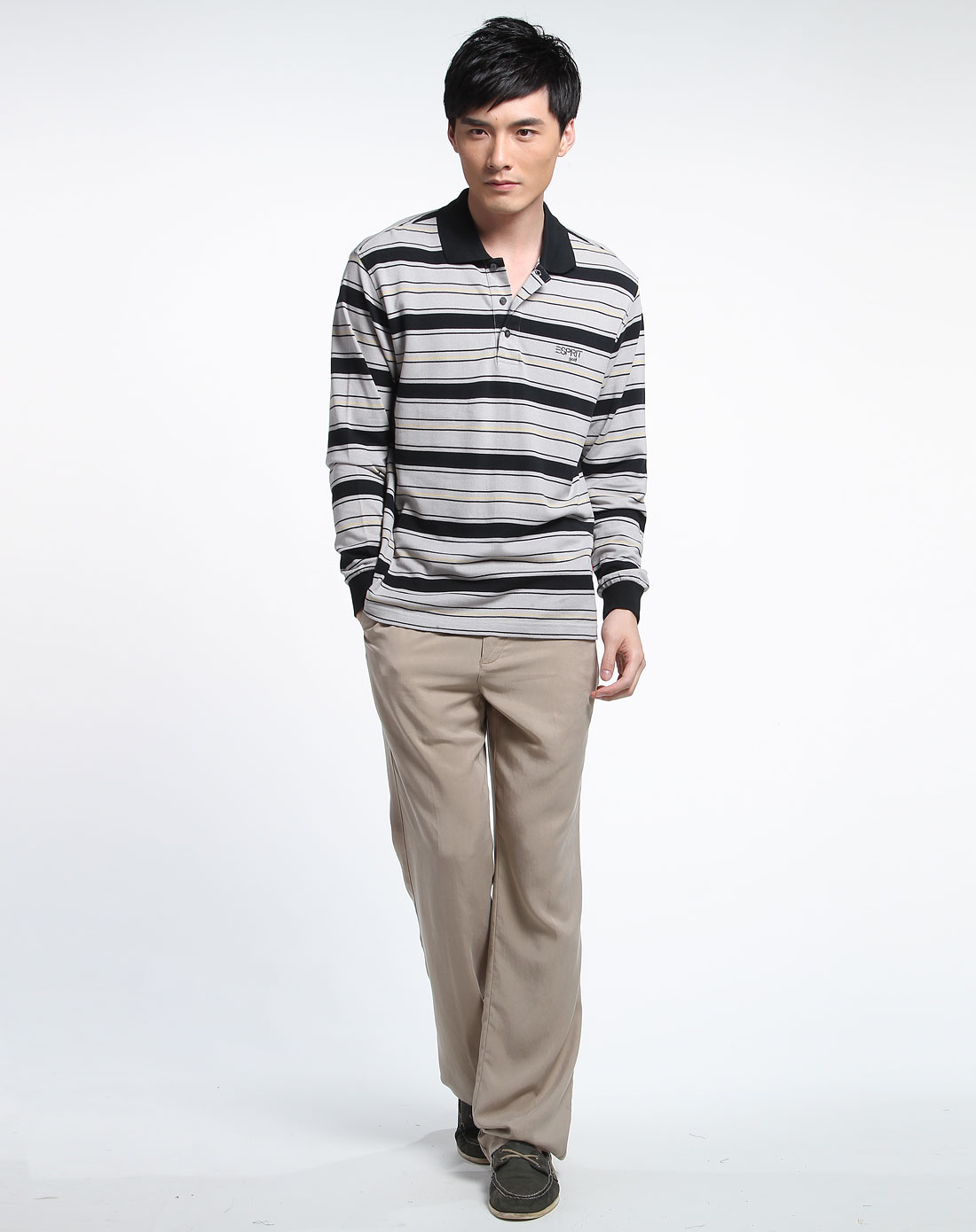 esprit golf男装专场灰色时尚高尔夫纯棉长袖t恤