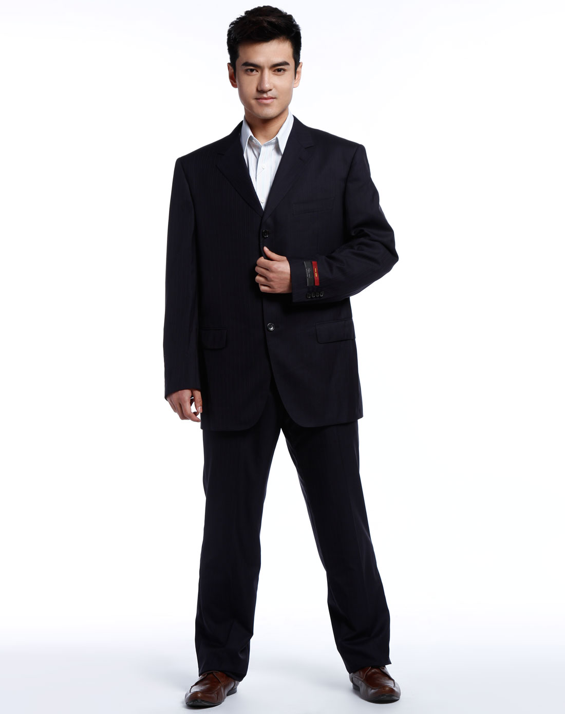 都彭s.t.dupont男款黑色长袖西装两件套