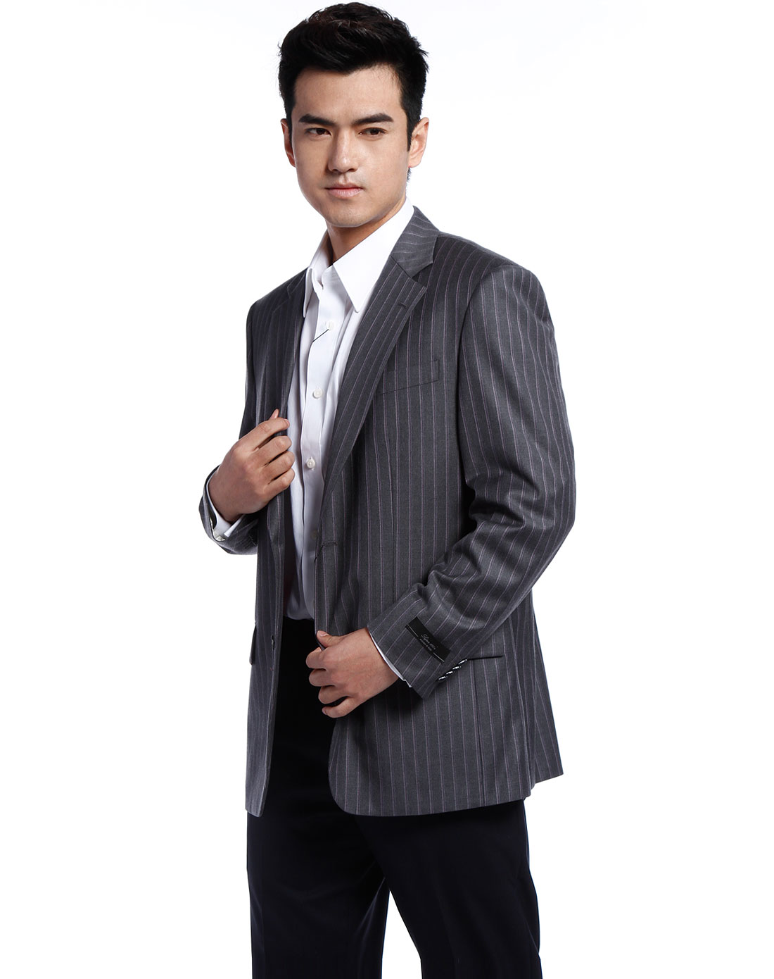 都彭s.t.dupont男款深灰色印纹长袖西装