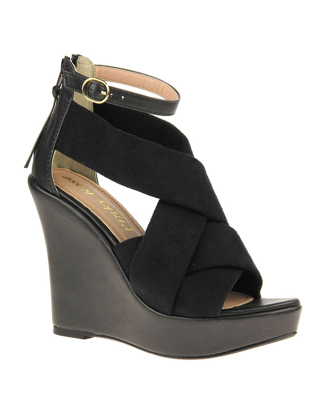 pinkyrose女鞋专场女款黑色坡跟凉鞋