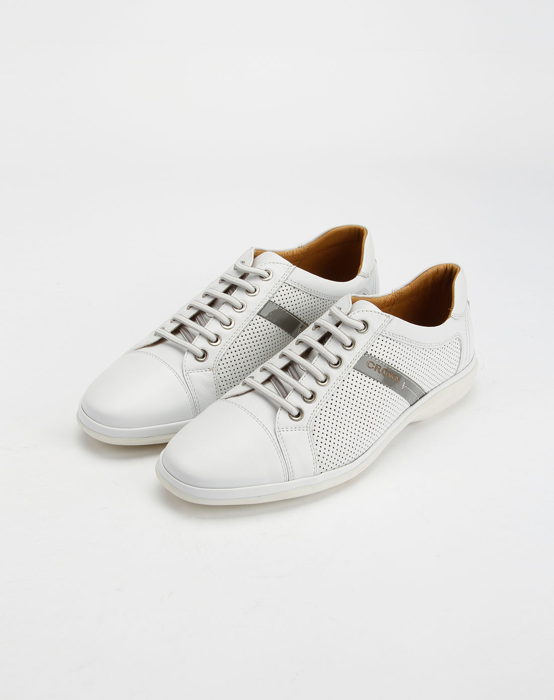 皇冠crown男鞋专场男款白色时尚休闲皮鞋