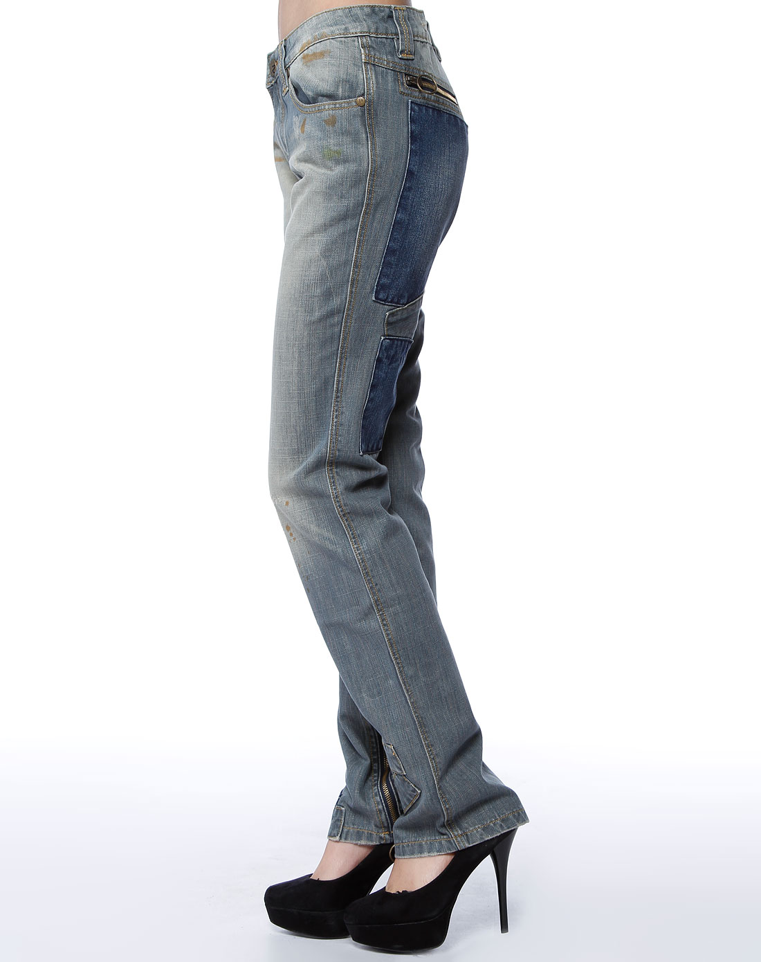 美敖休闲服专场灰蓝色个性牛仔长裤