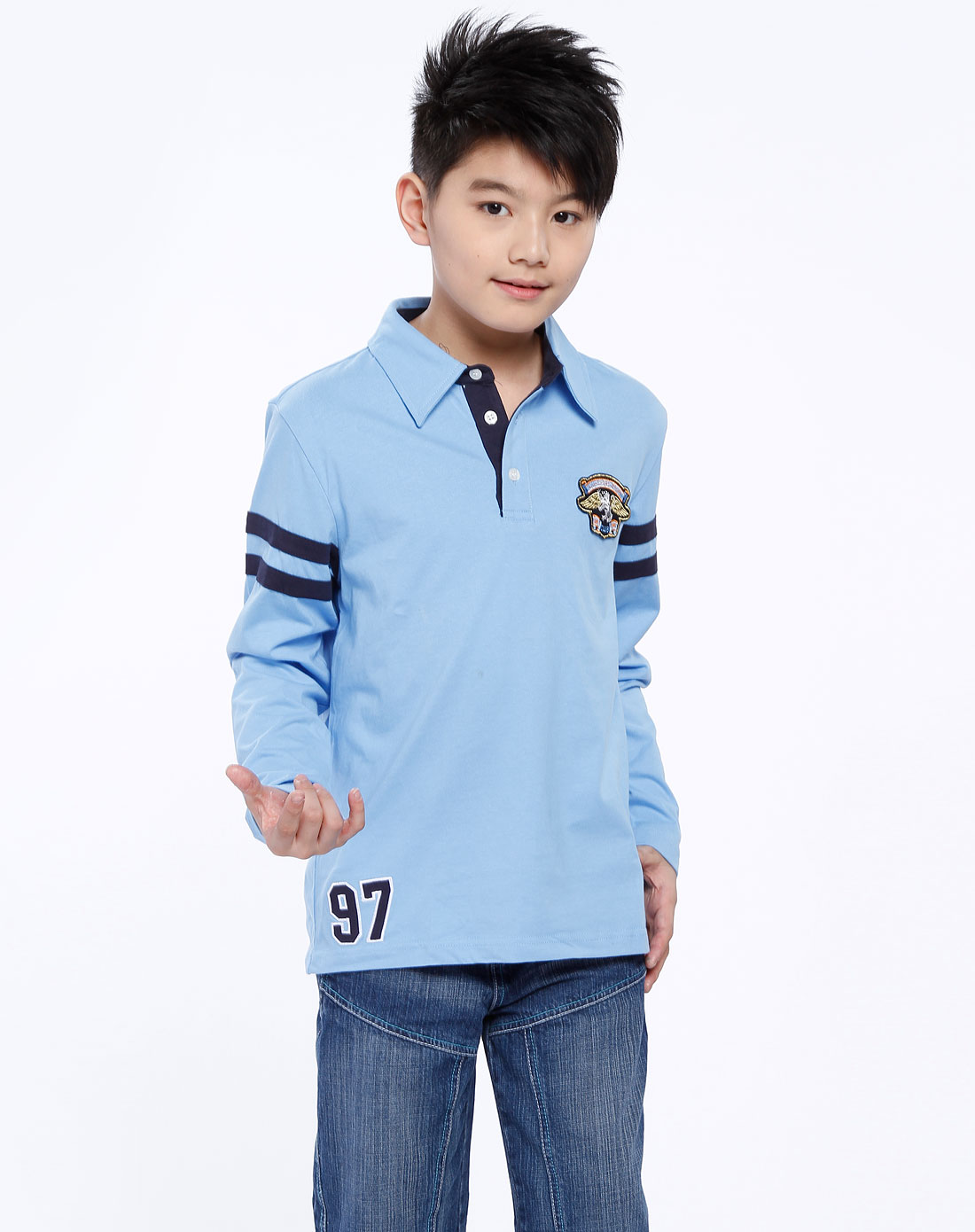 鎏恒色新锐少年装old&new男童专场粉蓝色休闲长袖t恤