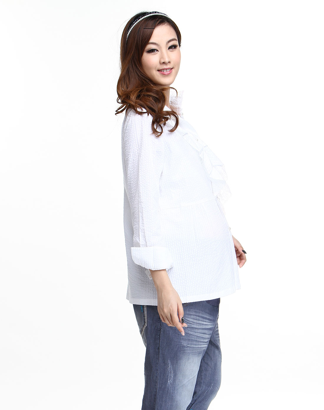 今生宝贝kissbb孕妇女装专场米白色个性时尚孕妇长袖上衣