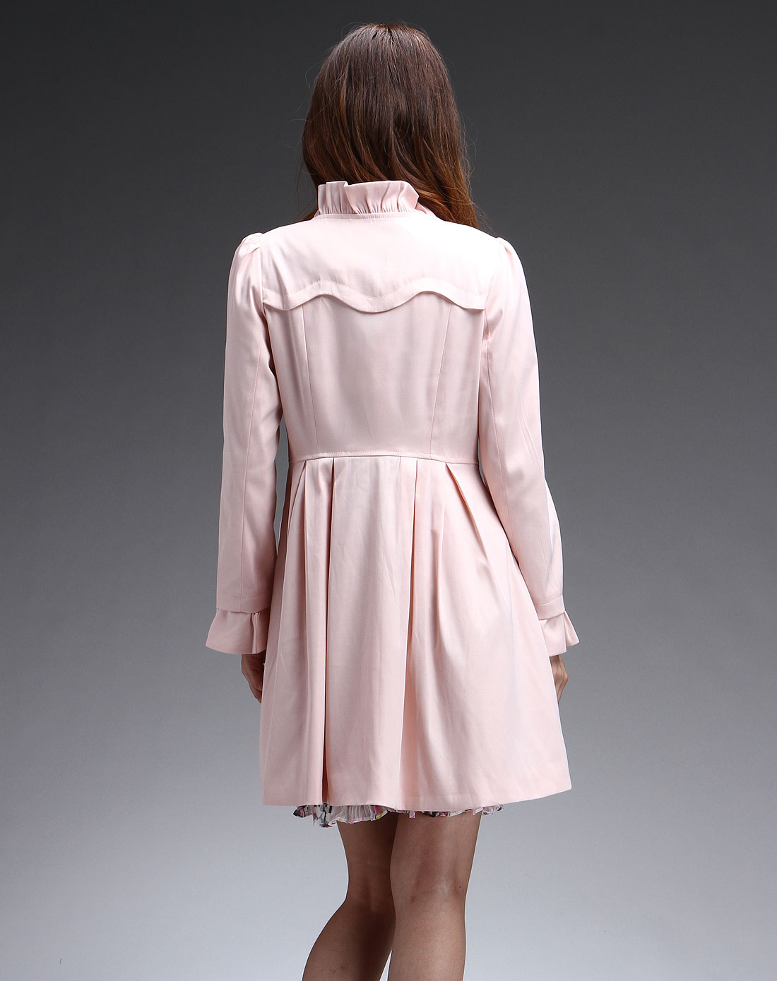 雪儿siares女装专场-粉红色双排扣立领长袖风衣