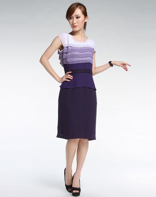 应大yingdak女装专场紫色时尚渐变短袖连衣裙