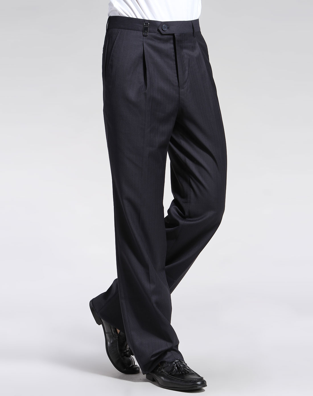 宾度j.benato男装专场藏青蓝色暗纹休闲长西裤