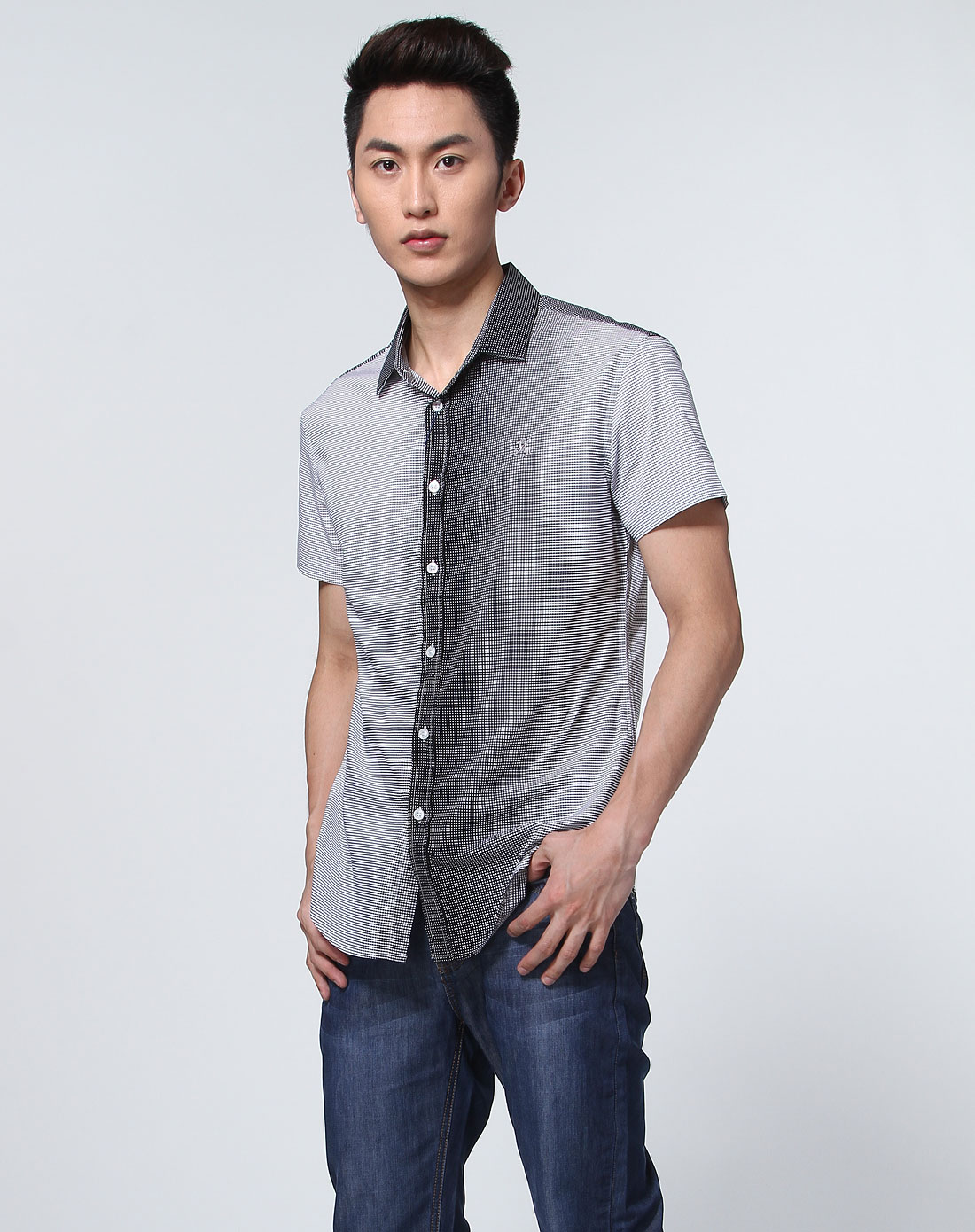 保罗威特polo villae男装专场-黑/白色不规则印花短袖衬衫