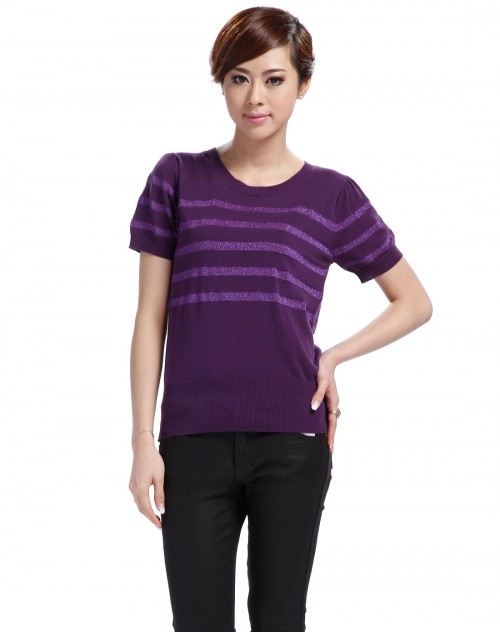 艾金诺uss azino-女装专场深紫色短袖针织衫