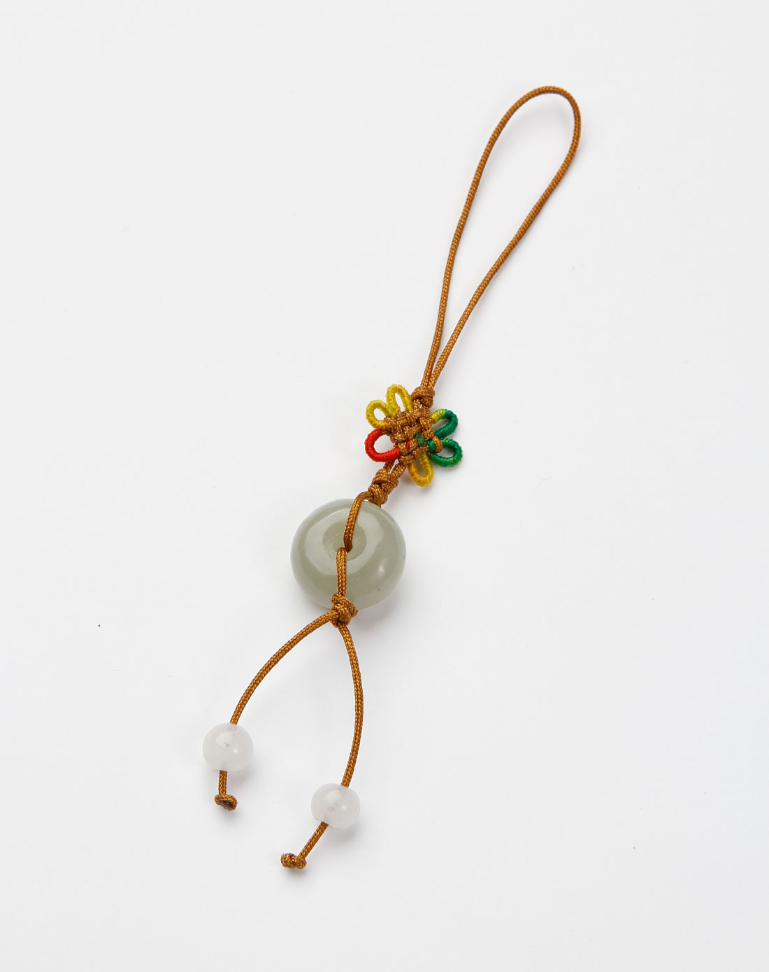 浅绿色平安扣手机挂件(土黄绳)