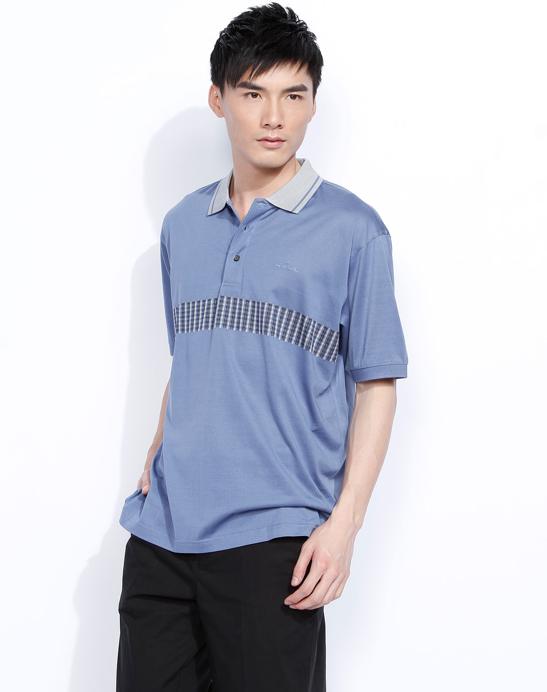 湖蓝色短袖polo衫
