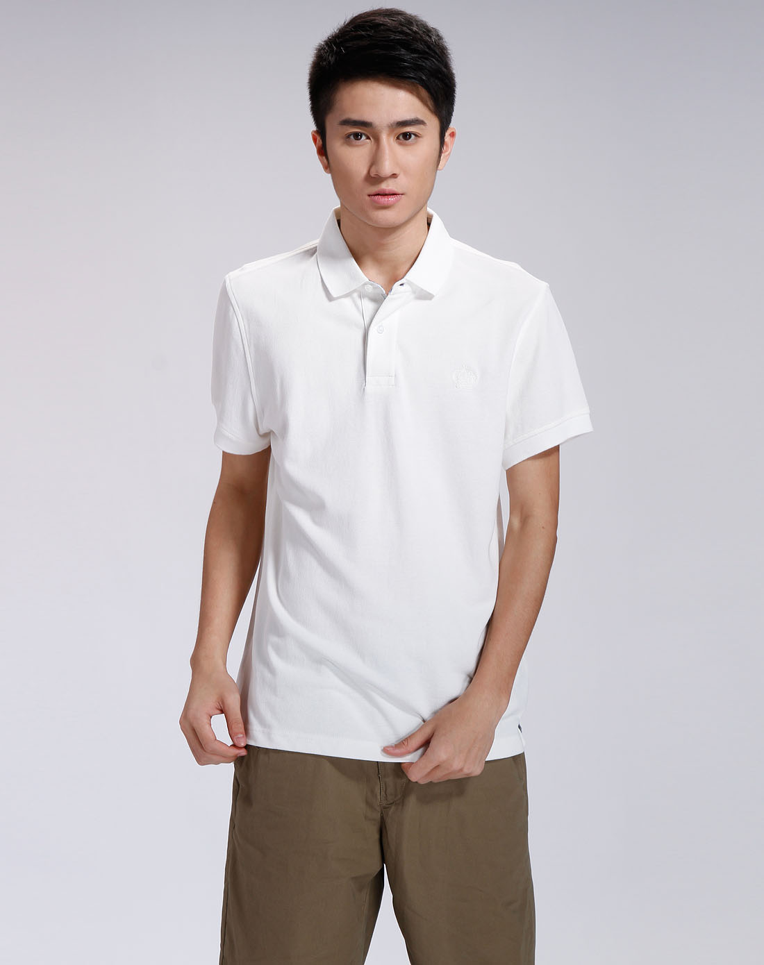 me&city男款米白色翻领短袖恤