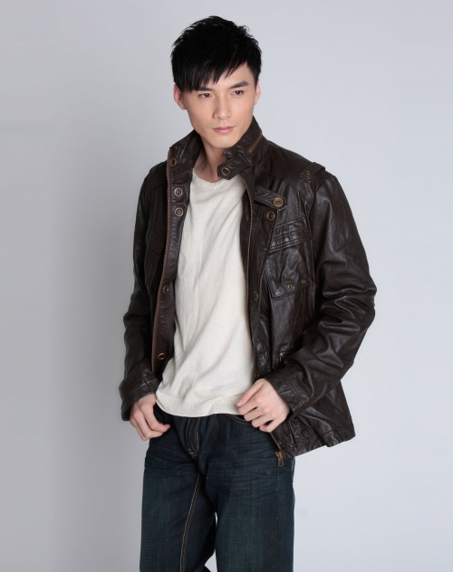 酷kuhle-男装专场男款深褐色长袖皮衣