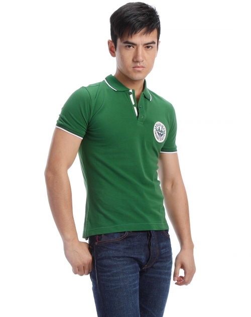 阿玛尼armaniarmani jeans 男款绿色翻领短袖上衣