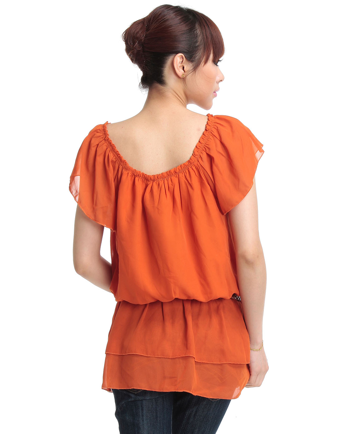 上品top of the town深橙色收腰上衣