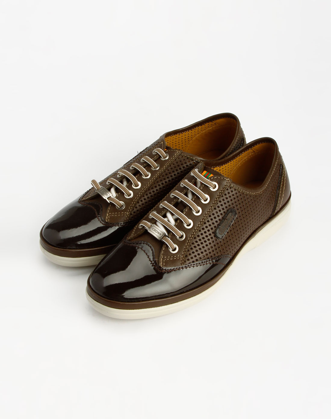 皇冠crown-男鞋啡/深啡色格纹绑带休闲皮鞋
