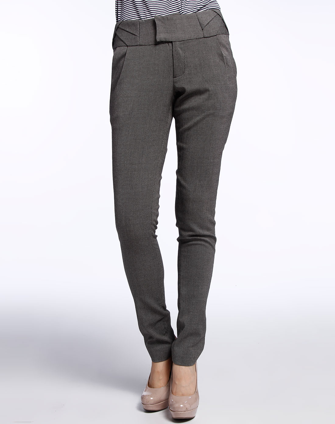 丽丽lily 麻灰色休闲长裤