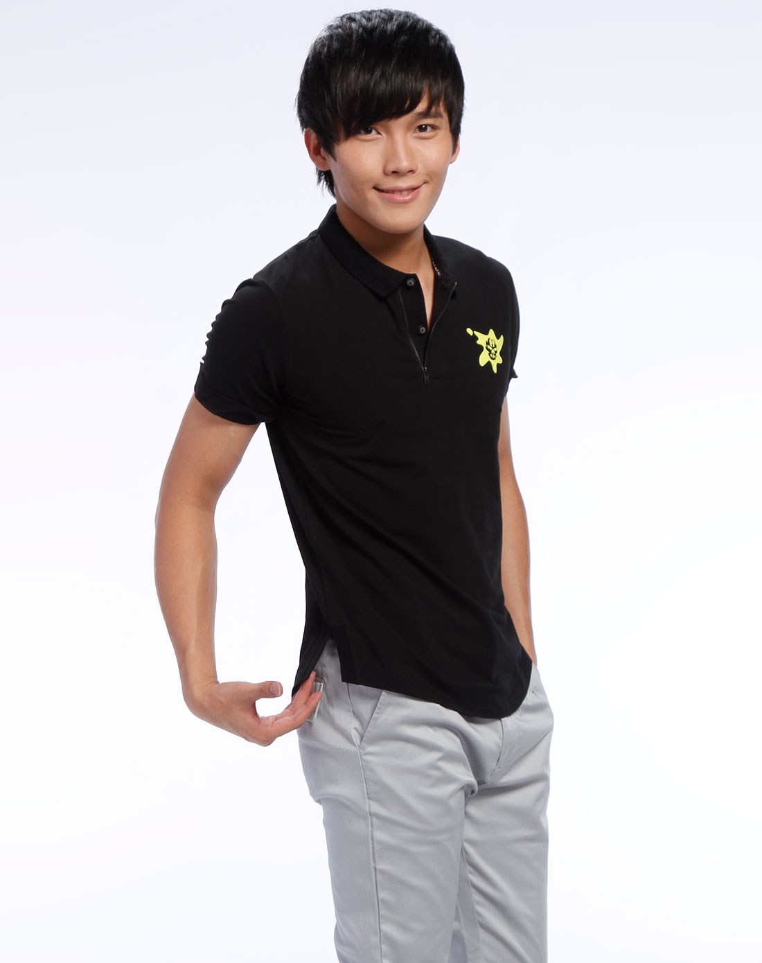 纯真传说bambini男款黑色简约短袖polo衫