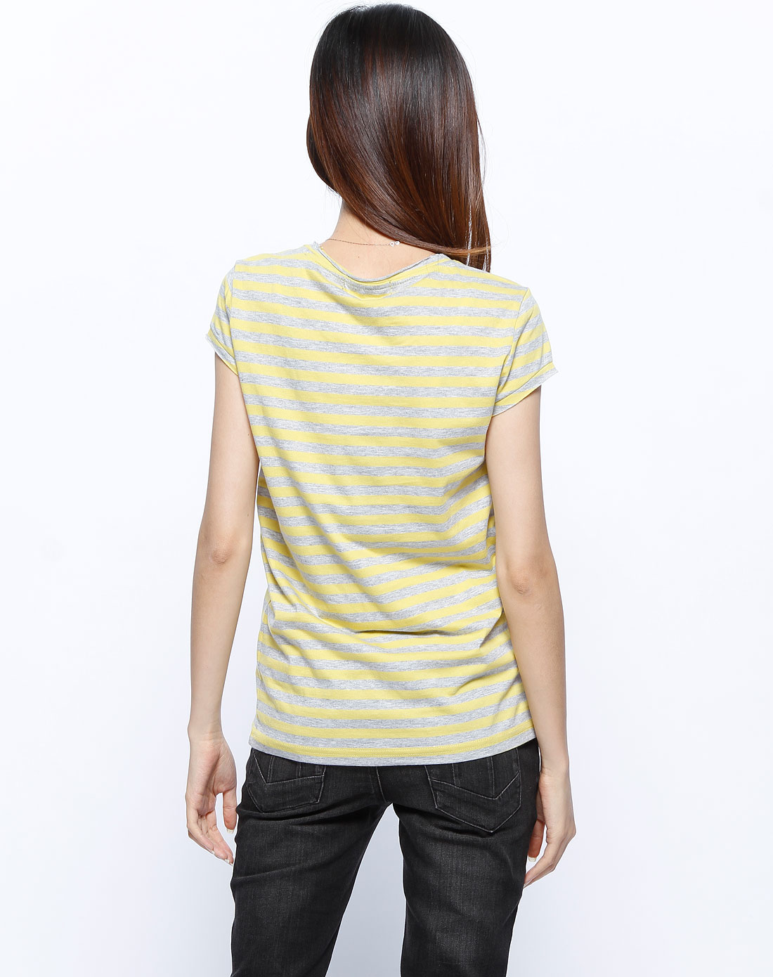 水虹baleno:attitude灰/黄绿色条纹短袖t恤