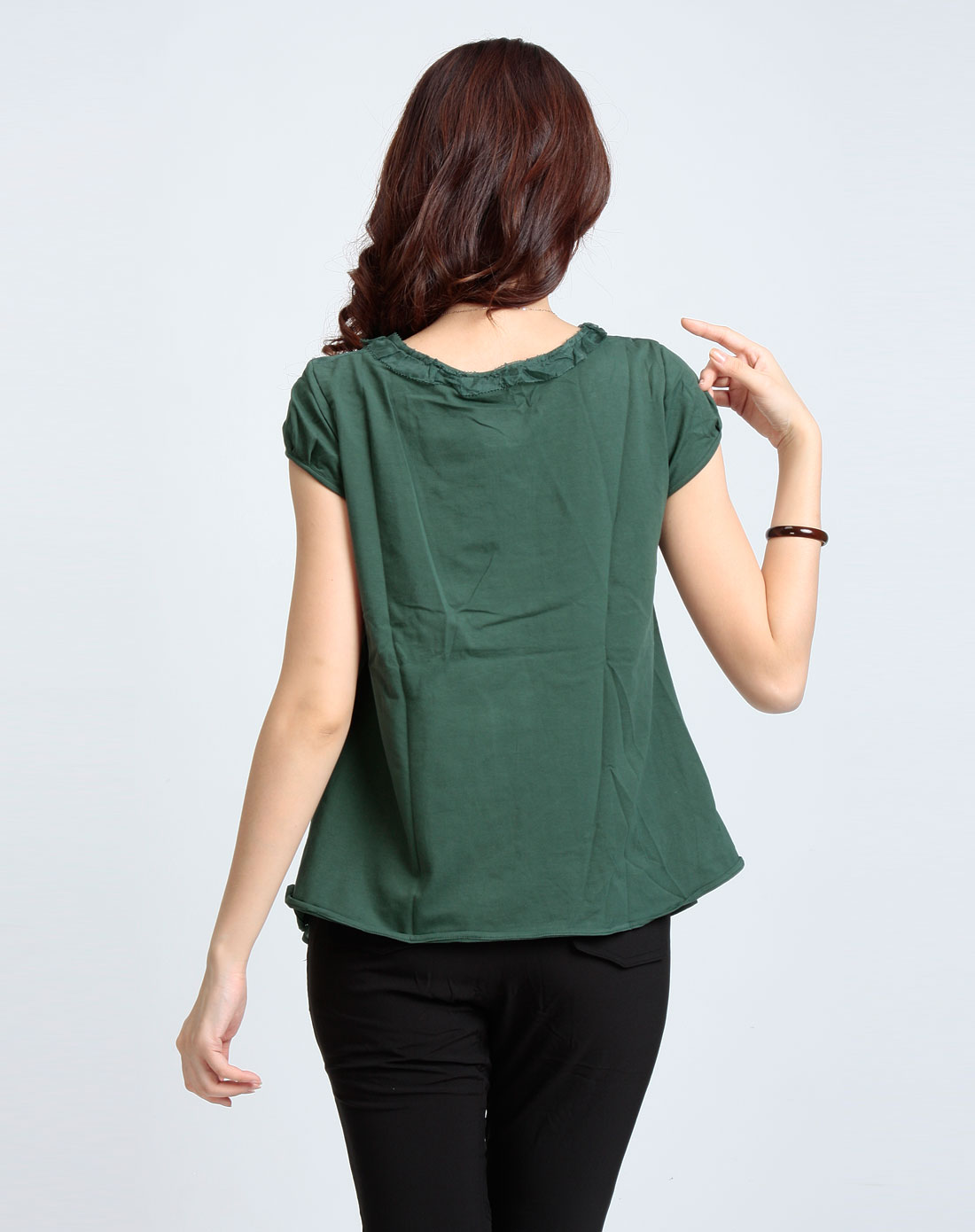 rupsapsa绿色真丝休闲短袖上衣