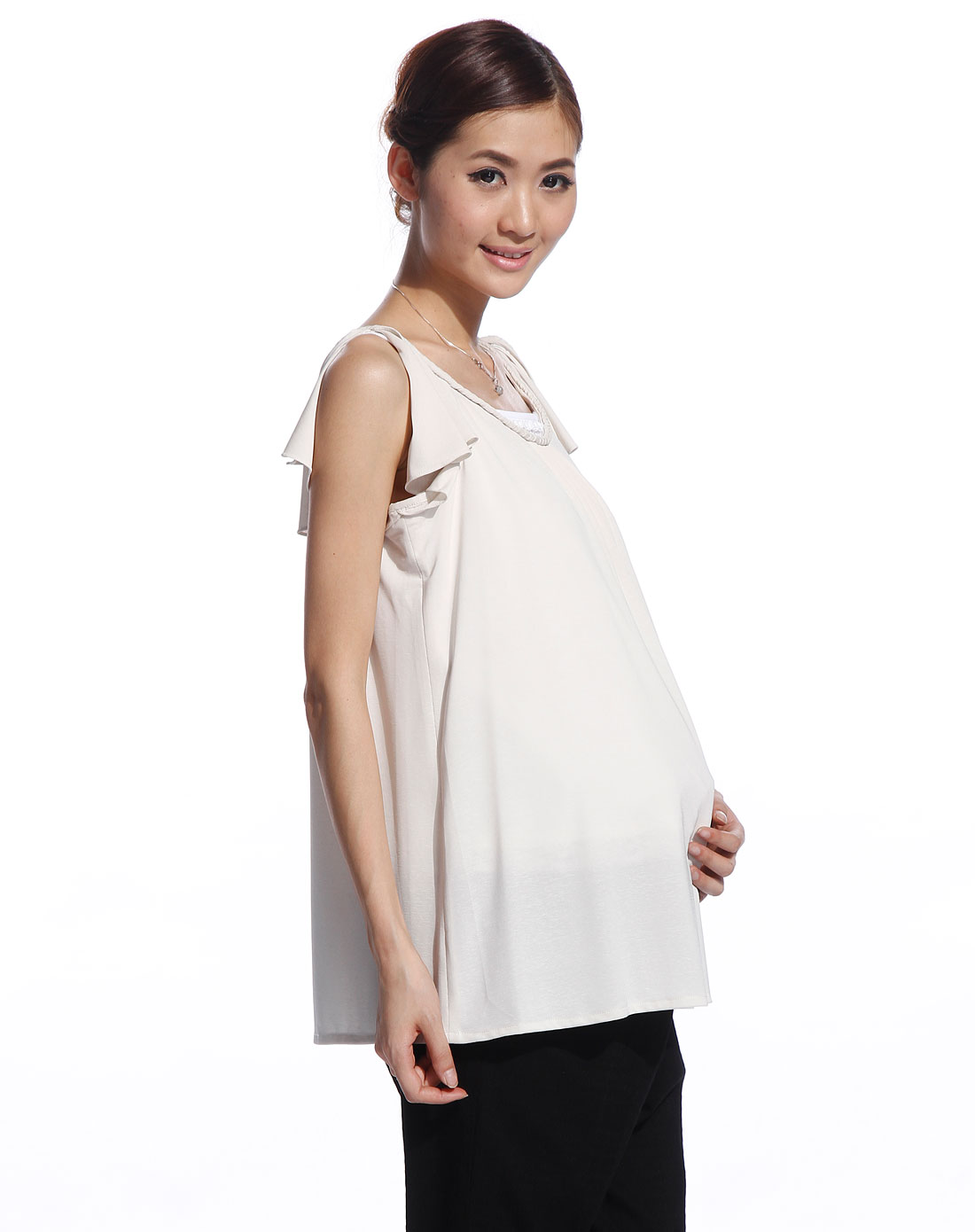 奇妮孕妇装奇妮 米白色短袖上衣